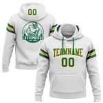 Custom Name Number Personalized Football Hoodie Sweatshirt Pullover White Kelly Green Gold Personalized Stitched White Kelly