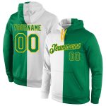 Custom Name Number Hoodie Stitched White Kelly Green Gold Split Fashion Sports Pullover Sweatshirt for Team Personalized