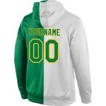 Custom Name Number Hoodie Stitched White Kelly Green Gold Split Fashion Sports Pullover Sweatshirt for Team Personalized