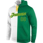 Custom Name Number Hoodie Stitched White Kelly Green Gold Split Fashion Sports Pullover Sweatshirt for Team Personalized