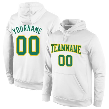 Custom Name Team Sweatshirt Hoodie Personalized White Green Gold Sports Pullover with Stitched Number Personalized Stitched