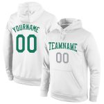 Custom Name and Number Sports Hoodie for Teams, Personalized Stitched White Kelly Green-Gray Pullover Sweatshirt Personalized
