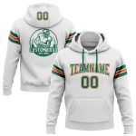 Custom Name Number Football Hoodie Sweatshirt Pullover in White Kelly Green-Orange - Personalized Team Apparel Personalized