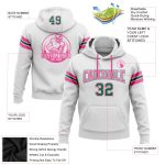Custom Name Number Football Sweatshirt Hoodie in White Kelly Green-Pink - Personalized Stitched Pullover Personalized Stitched