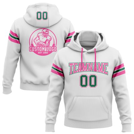 Custom Name Number Football Sweatshirt Hoodie in White Kelly Green-Pink - Personalized Stitched Pullover Personalized Stitched