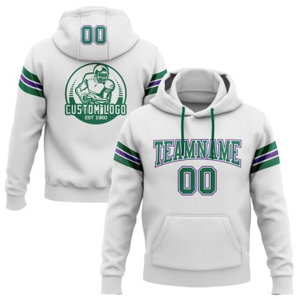 Custom Name Number Football Pullover Hoodie Personalized Stitched White Kelly Green Purple Sweatshirt Personalized Stitched