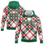 Custom Name Number Christmas Tree 3D Sports Hoodie Sweatshirt in White Kelly Green Red - Personalized Pullover Apparel Personalized