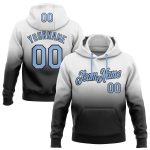 Custom Team Hoodie with Stitched Name & Number - Fashion Pullover Sweatshirt in White, Light Blue & Black Fade Personalized