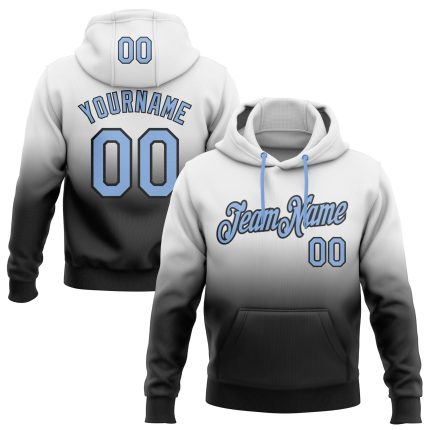 Custom Team Hoodie with Stitched Name & Number - Fashion Pullover Sweatshirt in White, Light Blue & Black Fade Personalized