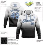 Custom Team Hoodie with Stitched Name & Number - Fashion Pullover Sweatshirt in White, Light Blue & Black Fade Personalized