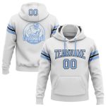 Custom Football Hoodie with Stitched Name & Number - Light Blue-Black Pullover Sweatshirt Personalized Stitched White Light
