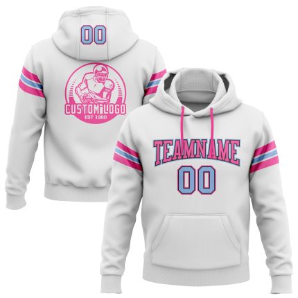 Custom Football Hoodie with Name and Number - Personalized Stitched Sweatshirt in White, Light Blue, Black, and Pink Personalized