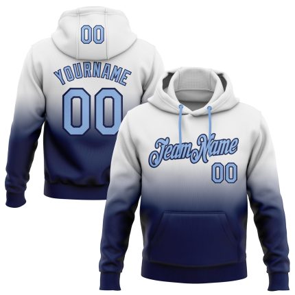 Custom Name Number Fade Pullover Hoodie Sweatshirt - Personalized Stitched White Light Blue Navy Fashion Sports Team Apparel