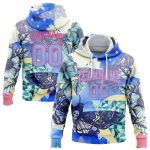 Custom Name and Number 3D Skull Flower Butterfly Hoodie Sweatshirt - Personalized Light Blue-Pink Sports Pullover Personalized