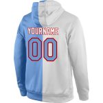 Custom Name & Number Sports Hoodie, Stitched White Light Blue-Red Pullover Sweatshirt, Team Apparel Personalized Stitched