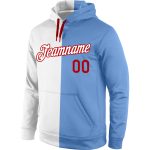 Custom Name & Number Sports Hoodie, Stitched White Light Blue-Red Pullover Sweatshirt, Team Apparel Personalized Stitched