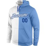 Custom Team Name Number Pullover Hoodie Sweatshirt, Personalized Stitched Fashion in White Light Blue and Royal Personalized