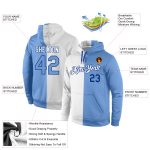 Custom Team Name Number Pullover Hoodie Sweatshirt, Personalized Stitched Fashion in White Light Blue and Royal Personalized