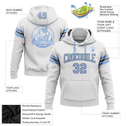 Custom Name Number Pullover Hoodie Sweatshirt for Football Teams - Personalized White Light Blue Steel Gray Personalized