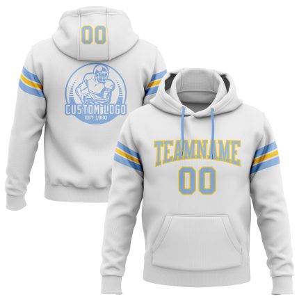 Custom Name Number Football Hoodie Personalized White Light Blue Yellow Sweatshirt Pullover Personalized Stitched White Light