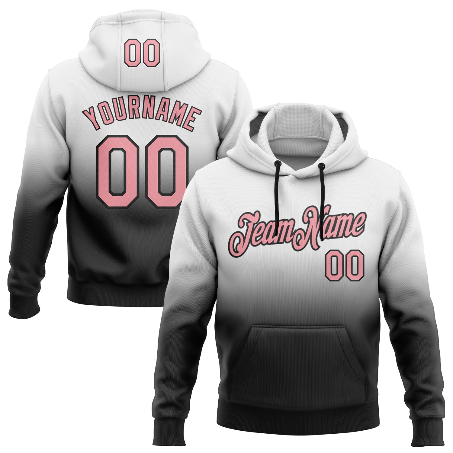Custom Team Hoodie with Name & Number - Personalized Pullover Sweatshirt in Medium White with Pink-Black Fade Fashion Style