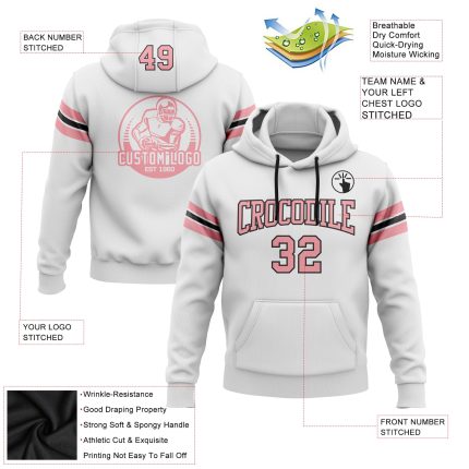 Custom Name Number Pink Black Football Pullover Hoodie Personalized Stitched Sweatshirt Medium White Personalized Stitched