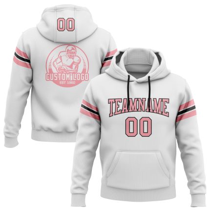 Custom Name Number Pink Black Football Pullover Hoodie Personalized Stitched Sweatshirt Medium White Personalized Stitched