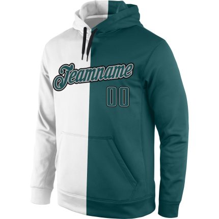 Custom Midnight Green Gray Split Sports Hoodie with Personalized Name and Number - Stitched Pullover Sweatshirt Personalized