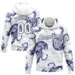 Custom Name Number Tiger Sports Hoodie Personalized 3D Pattern Design White Navy Pullover Sweatshirt Personalized Stitched