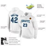 Custom Stitched Sports Hoodie with Team Name and Number - White Navy-Aqua Pullover Sweatshirt Personalized Stitched White