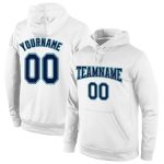 Custom Stitched Sports Hoodie with Team Name and Number - White Navy-Aqua Pullover Sweatshirt Personalized Stitched White