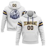 Custom Name Number Football Hoodie Sweatshirt - Personalized White Navy-Gold Stitched Pullover Apparel Personalized Stitched
