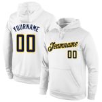 Personalized Navy Gold Sports Hoodie Sweatshirt - Stitched White Pullover Personalized Stitched White Navy-Gold Sports Pullover