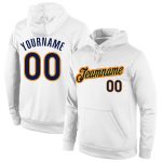 Custom Name Number Sports Hoodie Personalized Pullover Sweatshirt in White Navy Gold Personalized Stitched White Navy-Gold