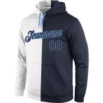 Custom Stitched Hoodie for Sports Team - Personalized White Navy-Light Blue Pullover Sweatshirt with Name & Number Personalized