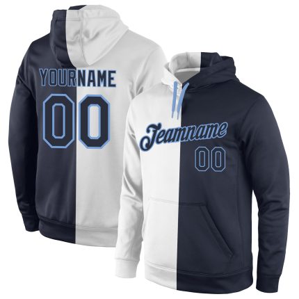 Custom Stitched Hoodie for Sports Team - Personalized White Navy-Light Blue Pullover Sweatshirt with Name & Number Personalized