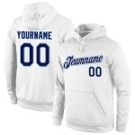 Custom Name Number Hoodie Sports Pullover Sweatshirt White Navy Light Blue - Personalized Team Apparel Personalized Stitched