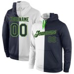 Custom Name Number Personalized Sports Hoodie Sweatshirt - White Navy Neon Green Stitched Pullover Fashion Team Apparel Personalized