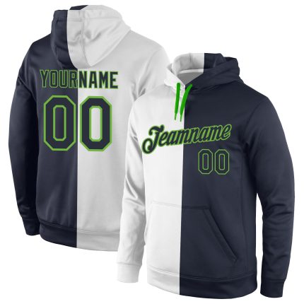 Custom Name Number Personalized Sports Hoodie Sweatshirt - White Navy Neon Green Stitched Pullover Fashion Team Apparel Personalized