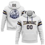 Custom Name Number Pullover Hoodie Sweatshirt - Personalized Stitched White Navy Old Gold Football Team Gear Personalized