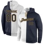 Custom Team Name Number Hoodie Sweatshirt Pullover in White Navy Old Gold - Personalized Stitched Sports Fashion Apparel