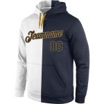 Custom Team Name Number Hoodie Sweatshirt Pullover in White Navy Old Gold - Personalized Stitched Sports Fashion Apparel