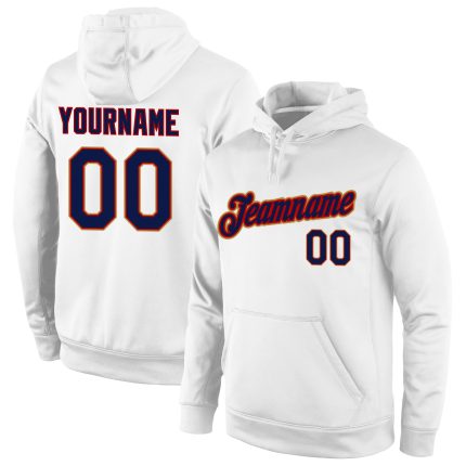 Custom Team Sweatshirt Hoodie - Personalized Stitched Sports Pullover with Name and Number in White, Navy, Old Gold Personalized