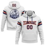 Custom Navy-Orange Football Hoodie with Personalized Name and Number - Stitched White Pullover Sweatshirt Personalized Stitched