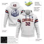 Custom Navy-Orange Football Hoodie with Personalized Name and Number - Stitched White Pullover Sweatshirt Personalized Stitched