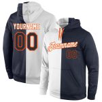 Custom Team Hoodie Personalized Sports Pullover with Name and Number - White Navy-Orange Split Design Personalized Stitched