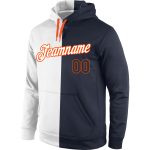 Custom Team Hoodie Personalized Sports Pullover with Name and Number - White Navy-Orange Split Design Personalized Stitched