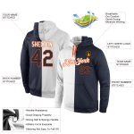 Custom Team Hoodie Personalized Sports Pullover with Name and Number - White Navy-Orange Split Design Personalized Stitched