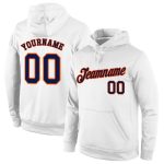 Custom Navy-Orange Stitched Sports Hoodie with Personalized Name and Number - White Pullover Sweatshirt Personalized Stitched