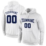 Customizable Navy-Gray Sports Pullover Hoodie with Pinstripe Design - Personalized Name & Number Sweatshirt Personalized